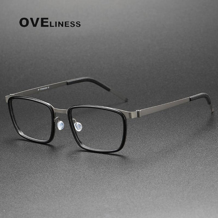 Oveliness Unisex Full Rim Square Acetate Titanium Eyeglasses 9711 Full Rim Oveliness black gun  