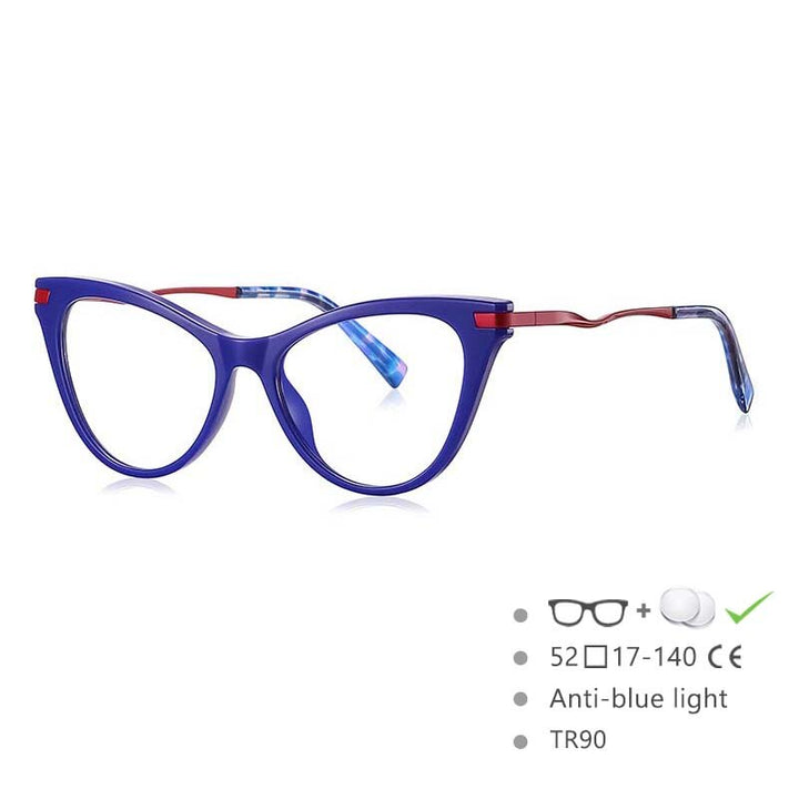 CCSpace Women's Full Rim Tr 90 Titanium Cat Eye Frame Eyeglasses 54562 Full Rim CCspace Blue CHINA 