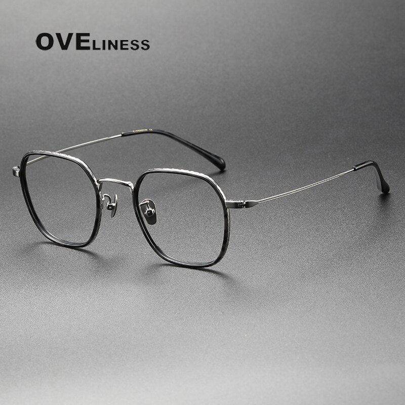 Oveliness Unisex Full Rim Square Acetate Titanium Eyeglasses 8505 Full Rim Oveliness tortoise black  