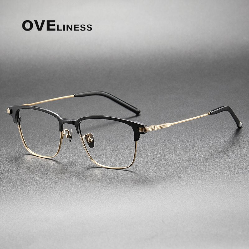 Oveliness Unisex Full Rim Square Acetate Titanium Eyeglasses 936 Full Rim Oveliness black gold  