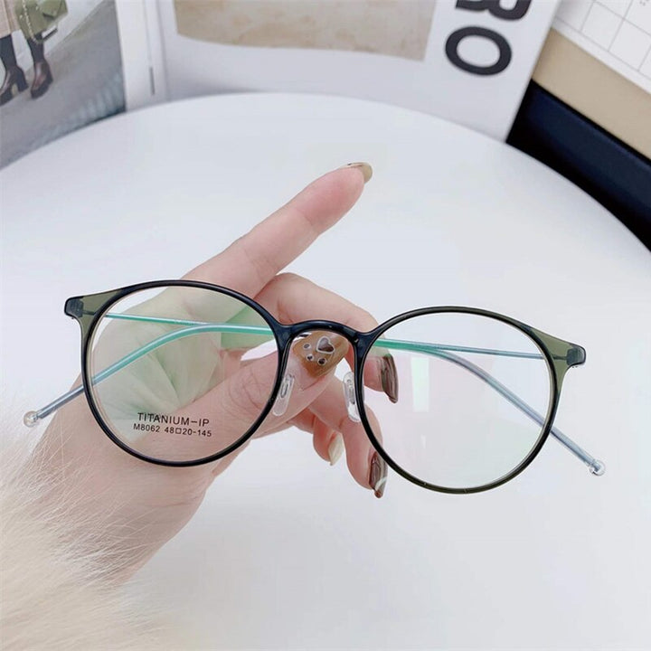Katkani Unisex Full Rim Round Tr 90 Titanium Eyeglasses 8062 Full Rim KatKani Eyeglasses Transparent Green  