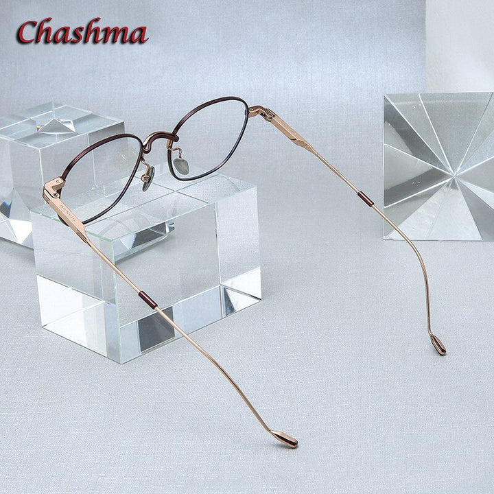 Chashma Ochki Unisex Full Rim Round Square Titanium Eyeglasses 022 Full Rim Chashma Ochki Rose Gold Coffee  