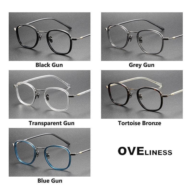 Oveliness Unisex Full Rim Round Square Acetate Titanium Eyeglasses 121 Full Rim Oveliness   