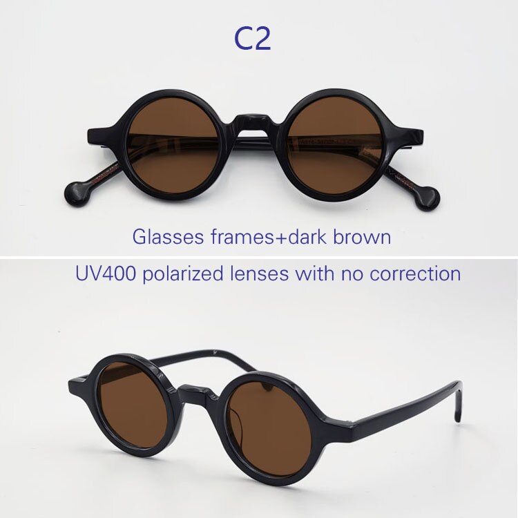 Yujo Unisex Full Rim Small 38mm Round Acetate Polarized Sunglasses Sunglasses Yujo C2 China 