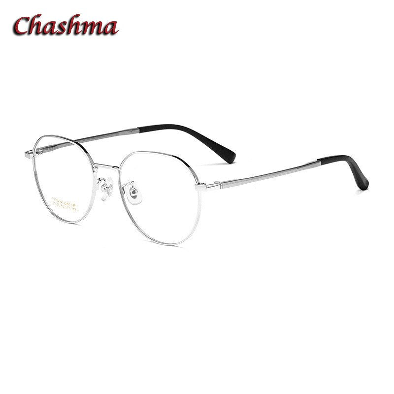 Chashma Ochki Unisex Full Rim Round Titanium Eyeglasses 80006 Full Rim Chashma Ochki Silver  