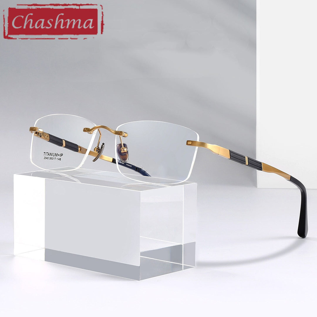 Chashma Ottica Men's Rimless Square Titanium Eyeglasses 2040 Rimless Chashma Ottica   