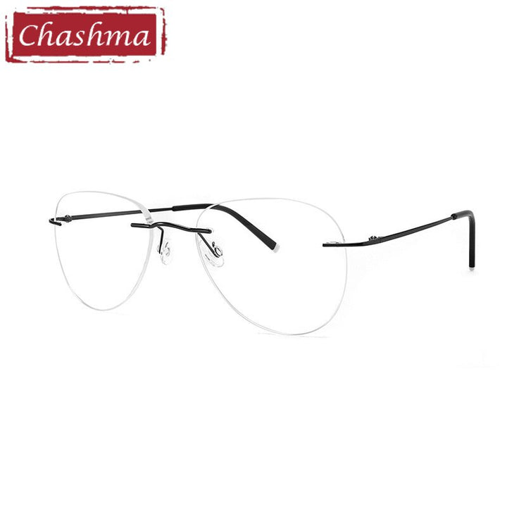 Chashma Ottica Unisex Rimless Customized Shape Lens Square Titanium Eyeglasses 8011 Rimless Chashma Ottica Black  