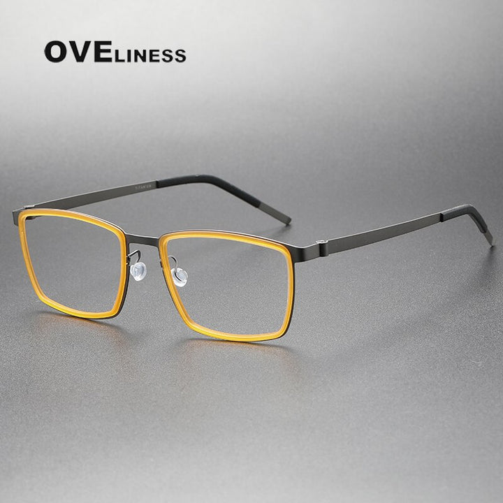 Oveliness Unisex Full Rim Square Acetate Titanium Eyeglasses 9711 Full Rim Oveliness yellow gun  