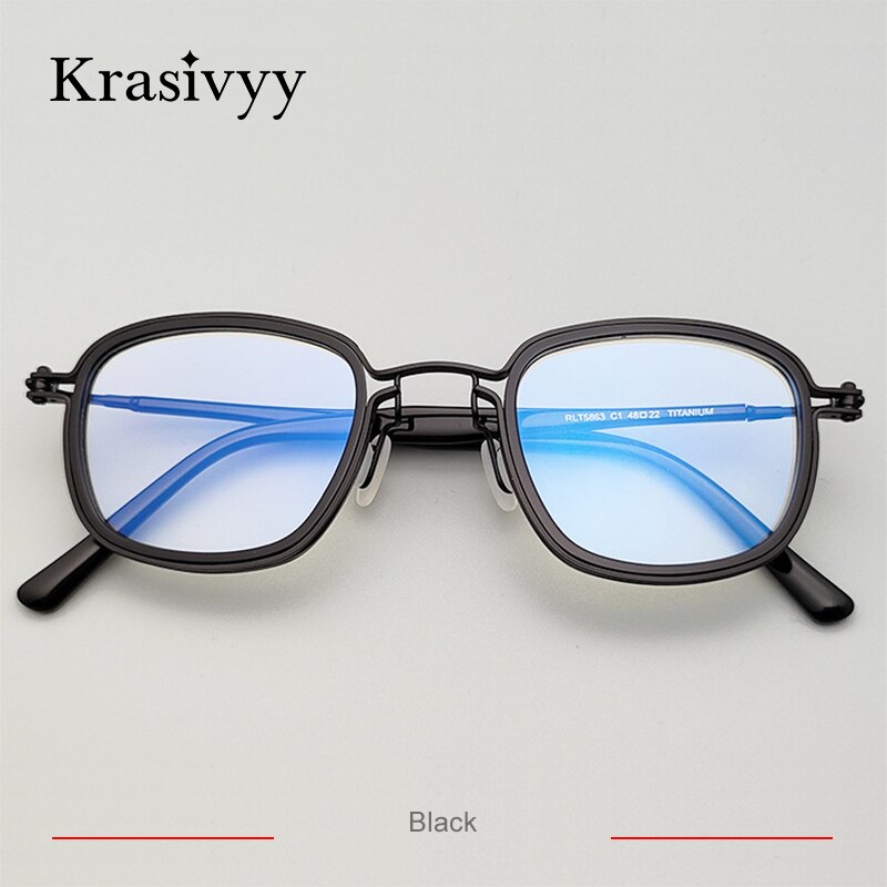 Krasivyy Men's Full Rim Square Titanium Acetate Eyeglasses Rlt5863 Full Rim Krasivyy Black CN 