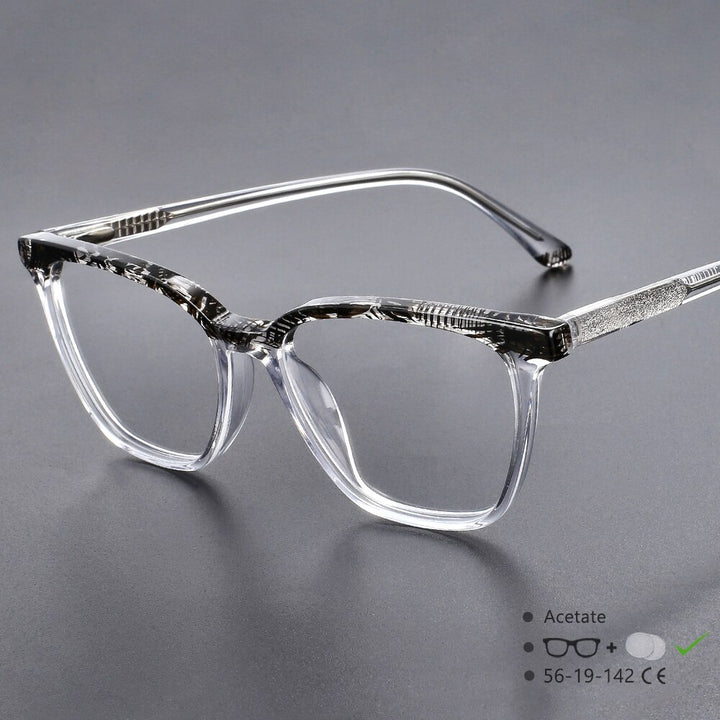 CCSpace Unisex Full Rim Square Acetate Eyeglasses 55370 Full Rim CCspace ClearBlack China 