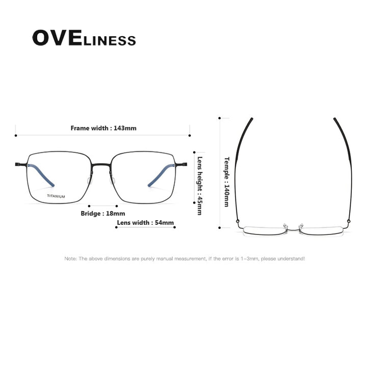 Oveliness Unisex Full Rim Square Screwless Titanium Eyeglasses 5511 Full Rim Oveliness   