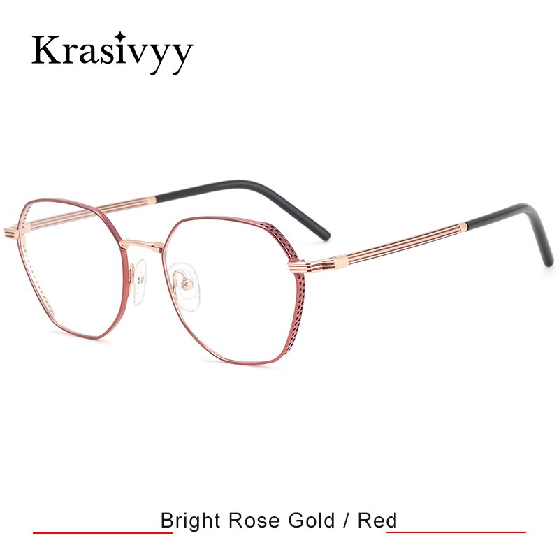 Krasivyy Women's Full Rim Polygon Titanium Eyeglasses Kr16024 Full Rim Krasivyy Rose Gold Red CN 
