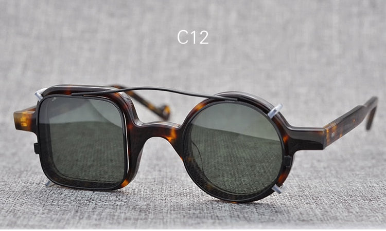 Yujo Unisex Full Rim Square Round Handcrafted Acetate Eyeglasses Clip On Sunglasses 002 Clip On Sunglasses Yujo C12 China 