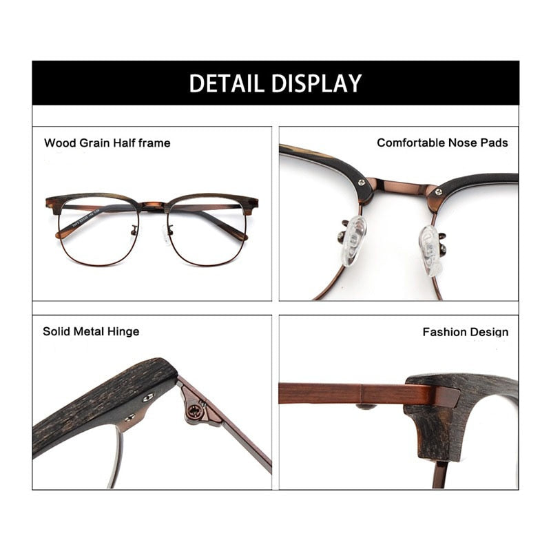 Hdcrafter Men's Full Rim Large Square Wood Alloy Eyeglasses Tr3543 Full Rim Hdcrafter Eyeglasses   