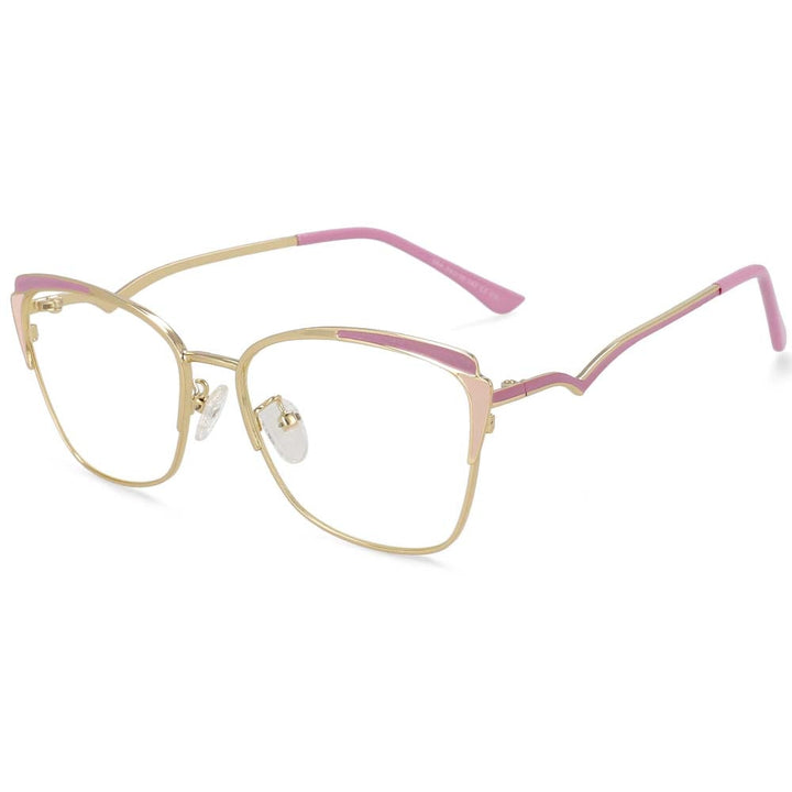 CCSpace Unisex Full Rim Square Cat Eye Acetate Alloy Frame Eyeglasses 54111 Full Rim CCspace CN gold-pink 