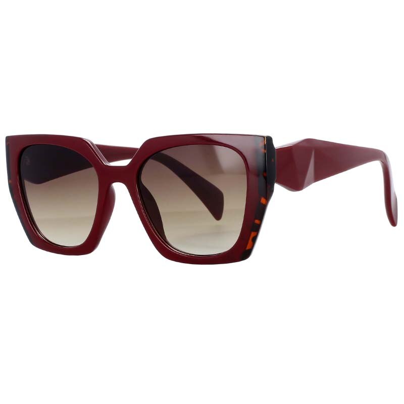 CCSpace Women's Full Rim Square Cat Eye Resin Frame Sunglasses 53222 Sunglasses CCspace Sunglasses Red leopard 53222 
