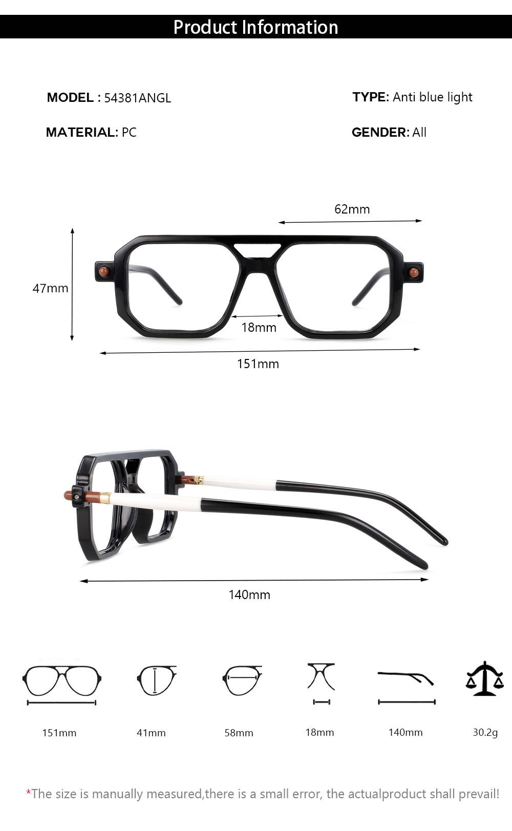 CCspace Unisex Full Rim Square Acetate Frame Eyeglasses 54381 Full Rim CCspace   