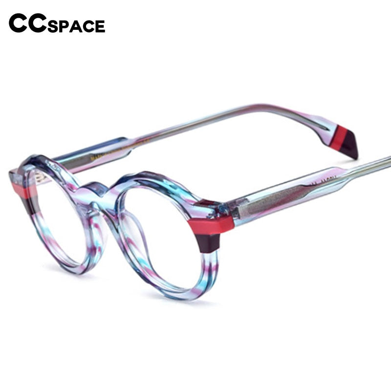 CCSpace Unisex Full Rim Irregular Round Acetate Eyeglasses 54701 Full Rim CCspace   