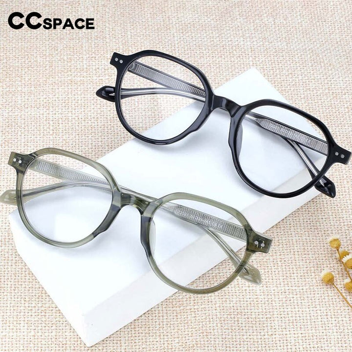 CCspace Women's Full Rim Round Acetate Titanium Frame Eyeglasses 54255 Full Rim CCspace   