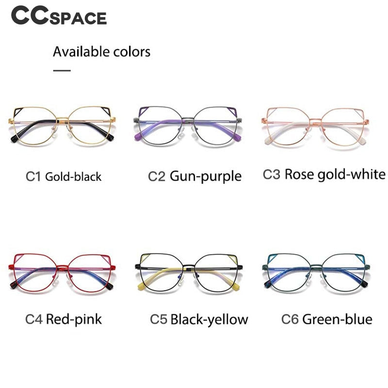 CCSpace Women's Full Rim Round Cat Eye Alloy Frame Eyeglasses 54549 Full Rim CCspace   