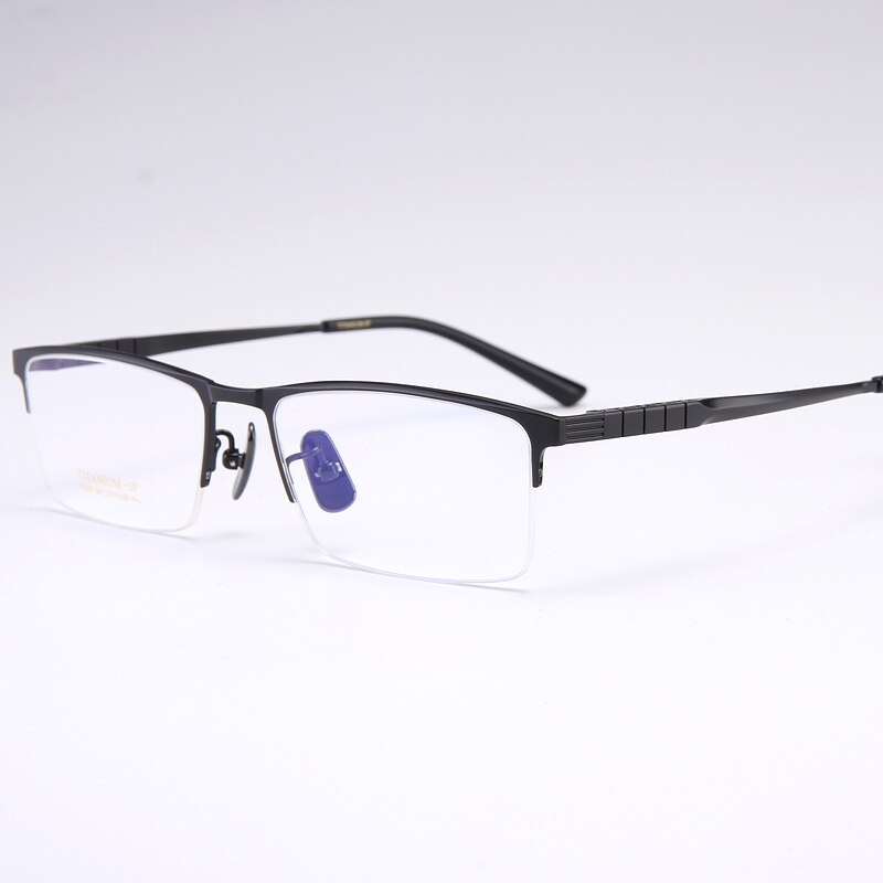 Bclear Men's Semi Rim Square Titanium Eyeglasses My91065 Semi Rim Bclear Bright Black  