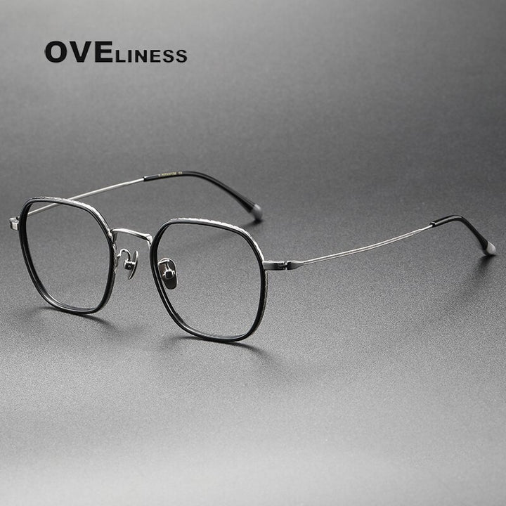 Oveliness Unisex Full Rim Square Acetate Titanium Eyeglasses 8505 Full Rim Oveliness black gun  