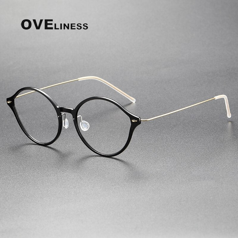 Oveliness Unisex Full Rim Round Cat Eye Screwless Titanium Eyeglasses 6558 Full Rim Oveliness black gold  