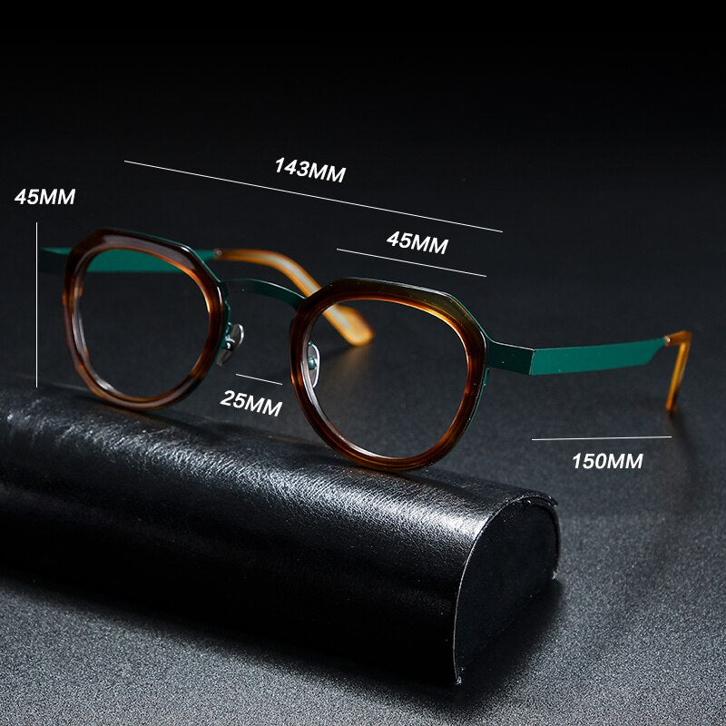 Gatenac Unisex Full Rim Round Square Acetate Titanium Eyeglasses Gxyj919 Frame Gatenac   