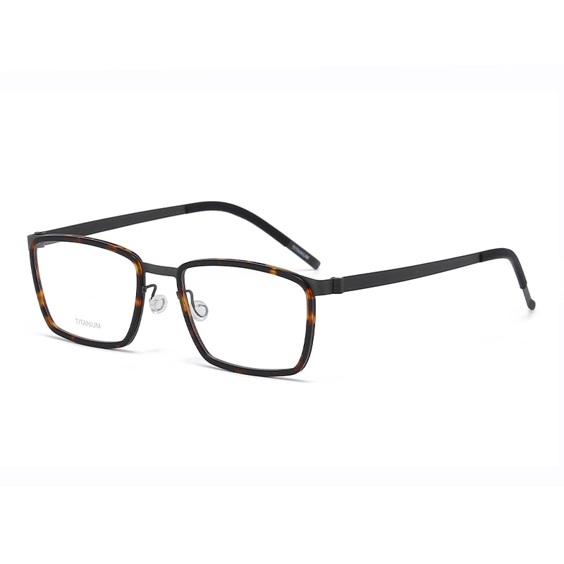 Reven Jate Unisex Full Rim Square Titanium Acetate Eyeglasses 9711 Full Rim Reven Jate leopard  