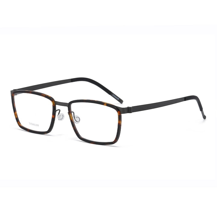 Reven Jate Unisex Full Rim Square Titanium Acetate Eyeglasses 9711 Full Rim Reven Jate leopard  