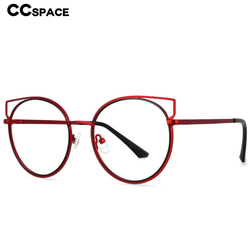 CCSpace Women's Full Rim Round Cat Eye Alloy Frame Eyeglasses 54516 Full Rim CCspace   