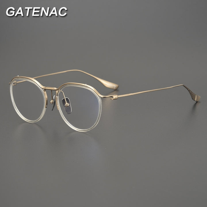 Gatenac Unisex Full Rim Round Titanium Eyeglasses Gxyj895 Full Rim Gatenac   