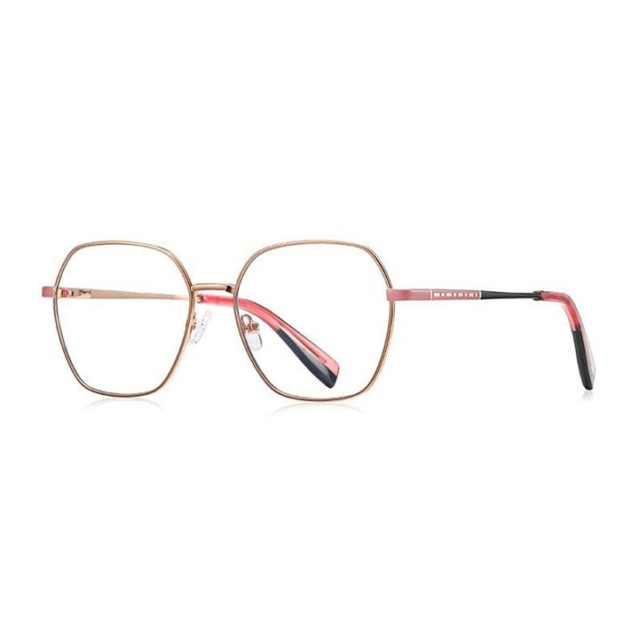 CCSpace Women's Full Rim Polygon Square Stainless Steel Eyeglasses 54712 Full Rim CCspace China rose gold-pink 