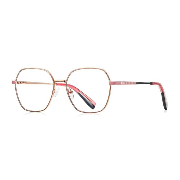 CCspace Women's Full Rim Polygon Square Stainless Steel Eyeglasses 54712 Full Rim CCspace China rose gold-pink 