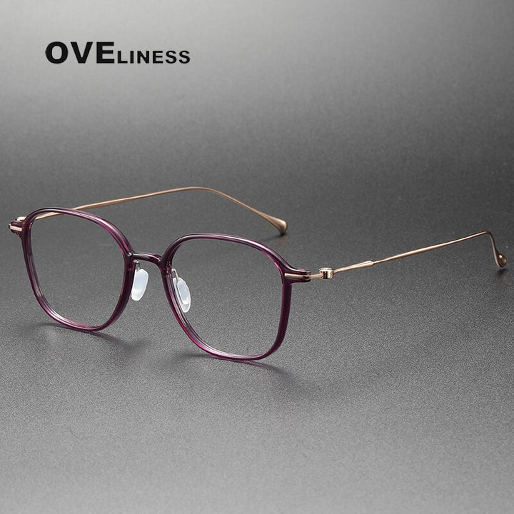 Oveliness Unisex Full Rim Square Acetate Titanium Eyeglasses 8641 Full Rim Oveliness purple  