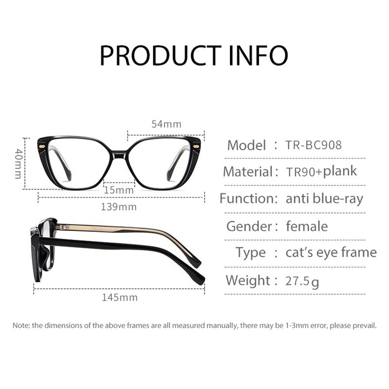 Hotony Women's Full Rim Square Cat Eye Tr 90 Eyeglasses Trbc908 Full Rim Hotony   