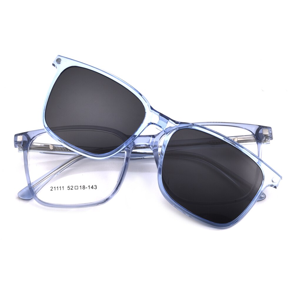 Gmei Unisex 2 In 1 Polarized Clip-On Sunglasses Square Plastic Frame Eyeglasses  21111 Sunglasses Gmei Optical C4 Transparent Blue  