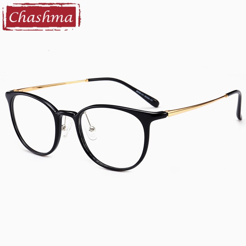 Chashma Unisex TR 90 Titanium Round Full Rim Frame Eyeglasses 90039 Full Rim Chashma Bright Black Gold  