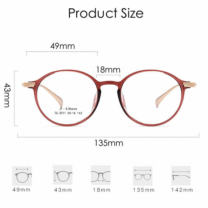 KatKani Unisex Full Rim Round Ultem Steel Eyeglasses 2011ql Full Rim KatKani Eyeglasses   