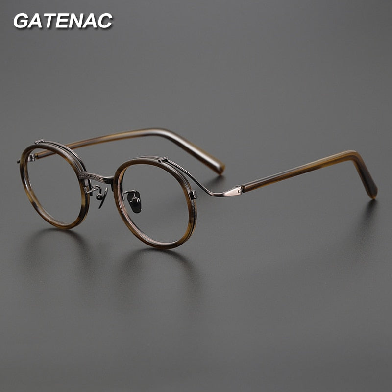 Gatenac Unisex Full Rim Round Acetate Alloy Eyeglasses Gxyj1029 Full Rim Gatenac   