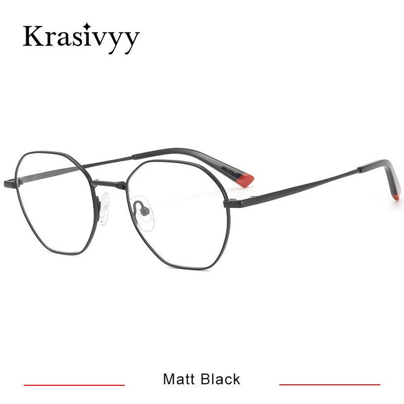 Krasivyy Men's Full Rim Polygon Titanium Eyeglasses Kr16025 Full Rim Krasivyy Matt  Black CN 