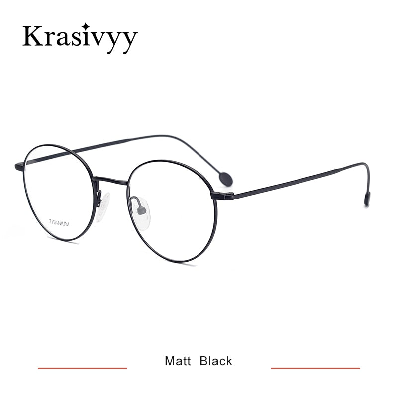 Krasivyy Unisex Full Rim Round Titanium Eyeglasses Kr86052 Full Rim Krasivyy Matt Black CN 