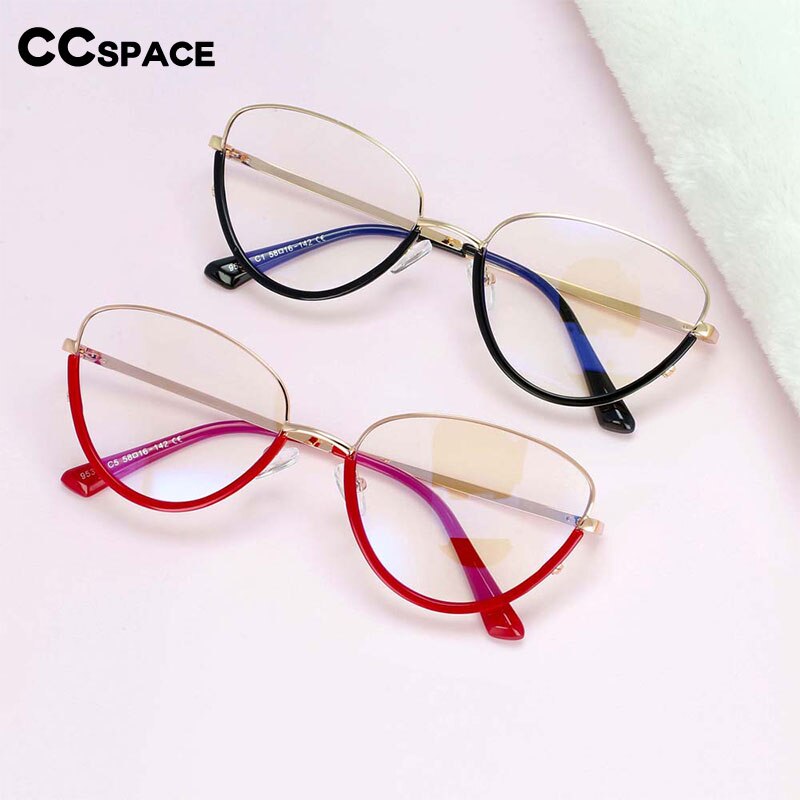 CCSpace Women's Semi Rim Cat Eye Tr 90 Titanium Frame Eyeglasses 54230 Semi Rim CCspace   