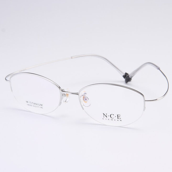 Bclear Women's Semi Rim Titanium Oval Eyeglasses Sc18029 Semi Rim Bclear Silver  