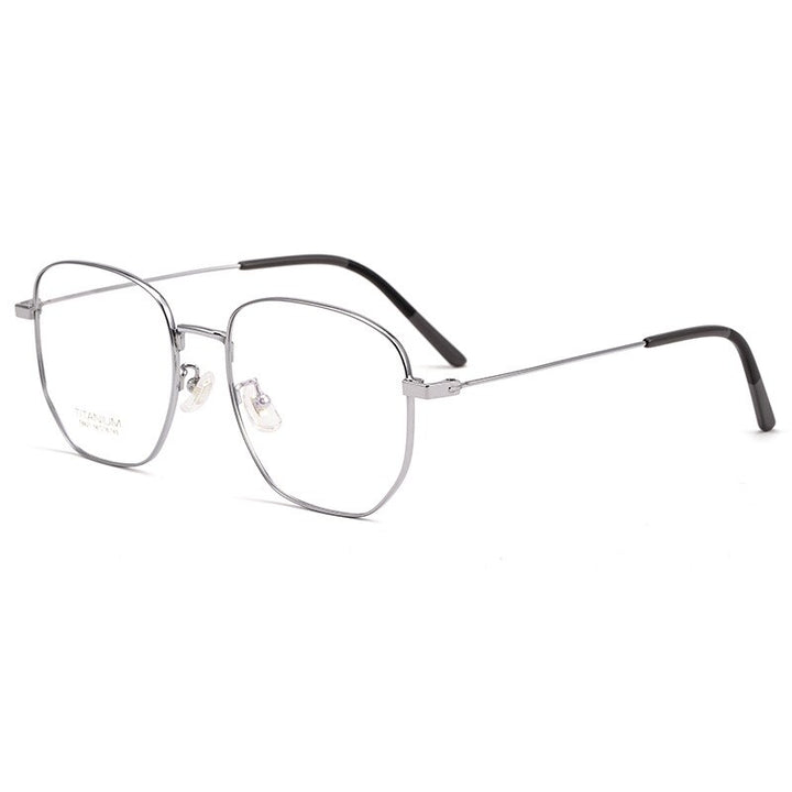 KatKani Unisex Full Rim Polygonal Round Titanium Alloy Frame Eyeglasses T8821 Full Rim KatKani Eyeglasses Silver  