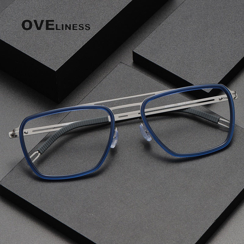 Oveliness Unisex Full Rim Square Double Bridge Titanium Eyeglasses 8202311 Full Rim Oveliness   