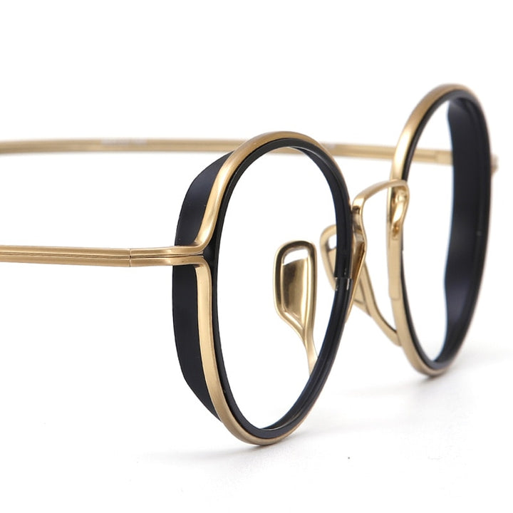 Muzz Unisex Full Rim Round Hand Crafted Titanium Frame/Inner Ring Eyeglasses 100 Full Rim Muzz   