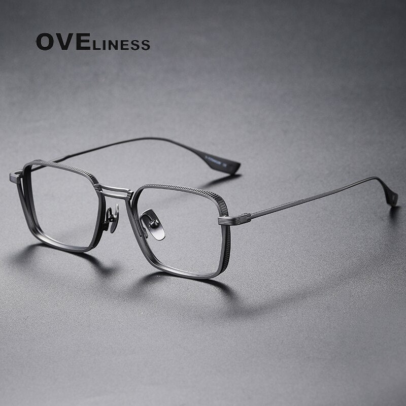 Oveliness Unisex Full Rim Square Double Bridge Titanium Eyeglasses Dlx125 Full Rim Oveliness gun big  