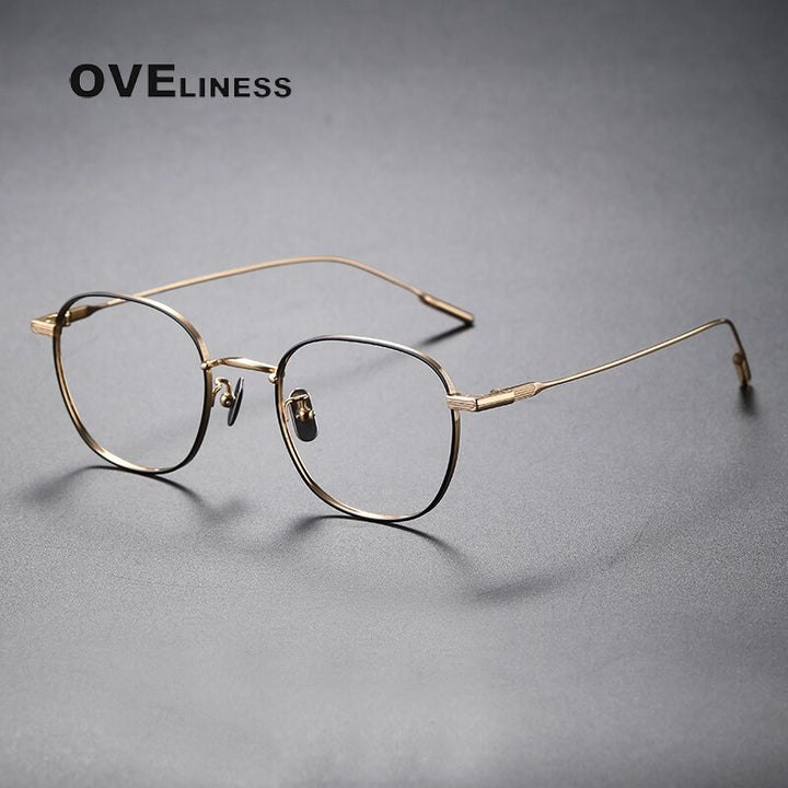 Oveliness Unisex Full Rim Round Square Titanium Eyeglasses 80802 Full Rim Oveliness black gold  