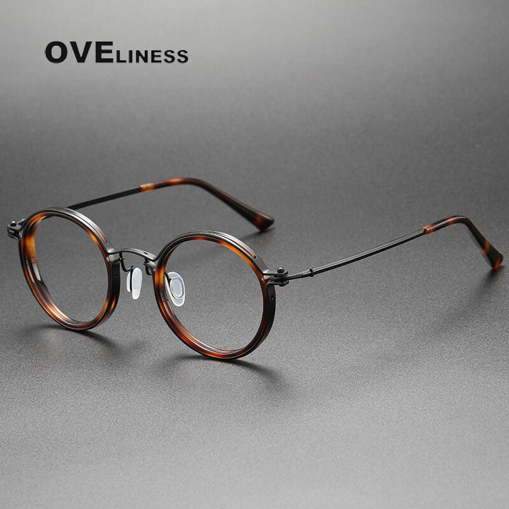 Oveliness Unisex Full Rim Round Acetate Titanium Eyeglasses 5860 Full Rim Oveliness tortoise black  